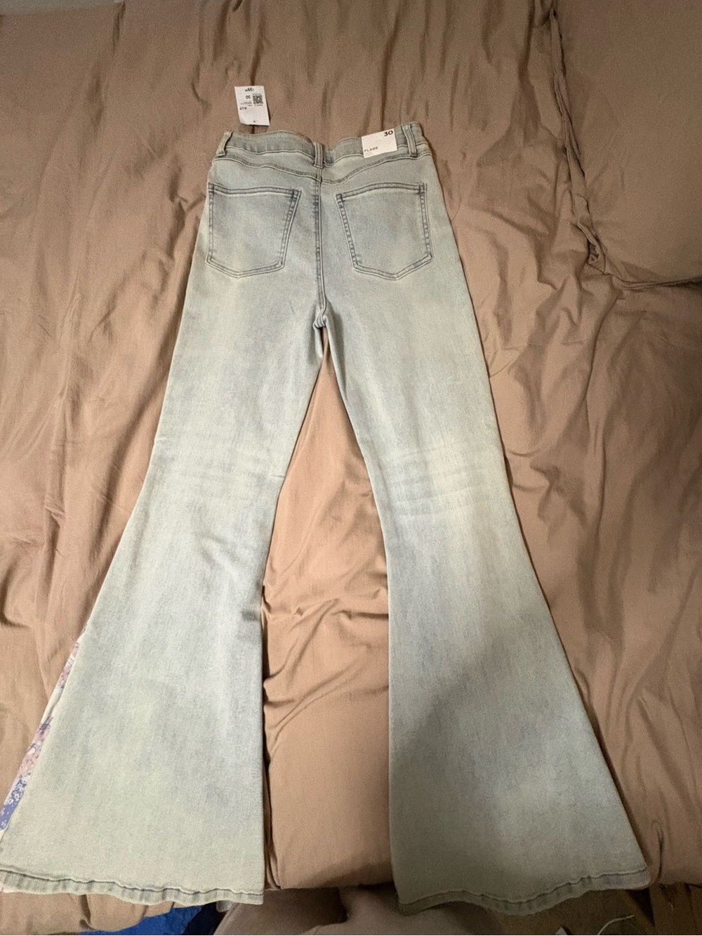 Forever 21 Light Blue Flare Jeans with Printed Inset Panels - Picture 2 of 6